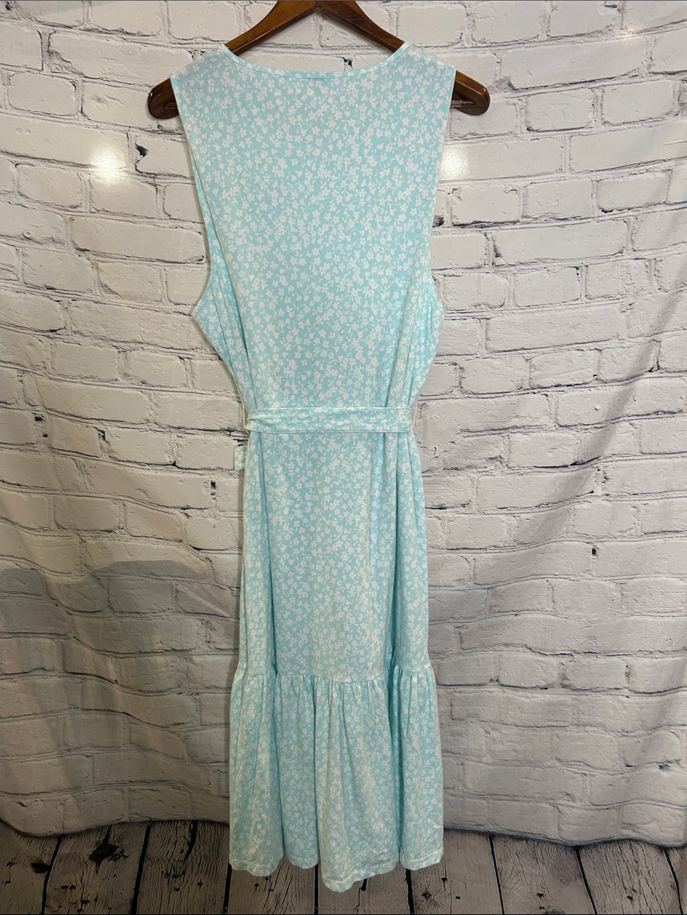 J. Crew Light Aqua Floral Sleeveless Tie-Waist Midi Dress Size 2X - Picture 2 of 13